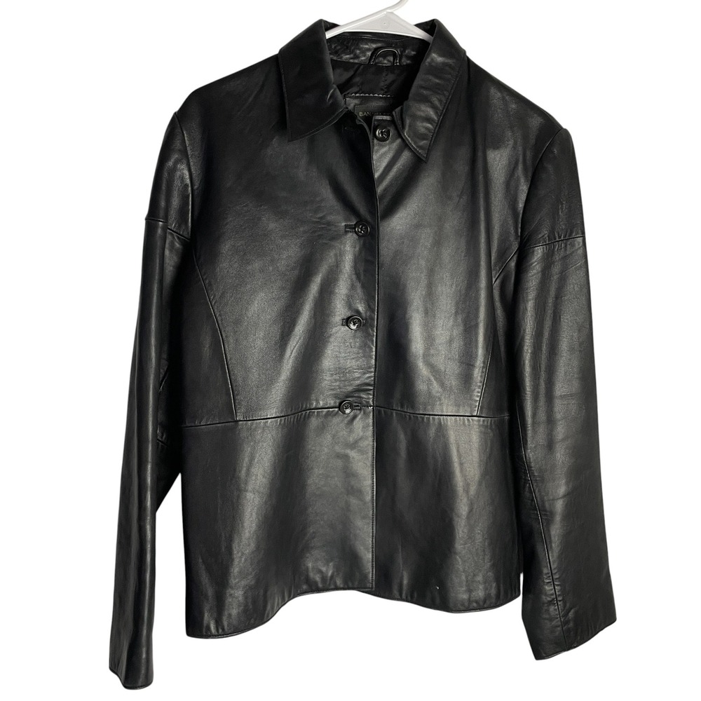 Vtg Banana Republic Leather Jacket Size M Black 4 Button Minimalist Quiet Luxury